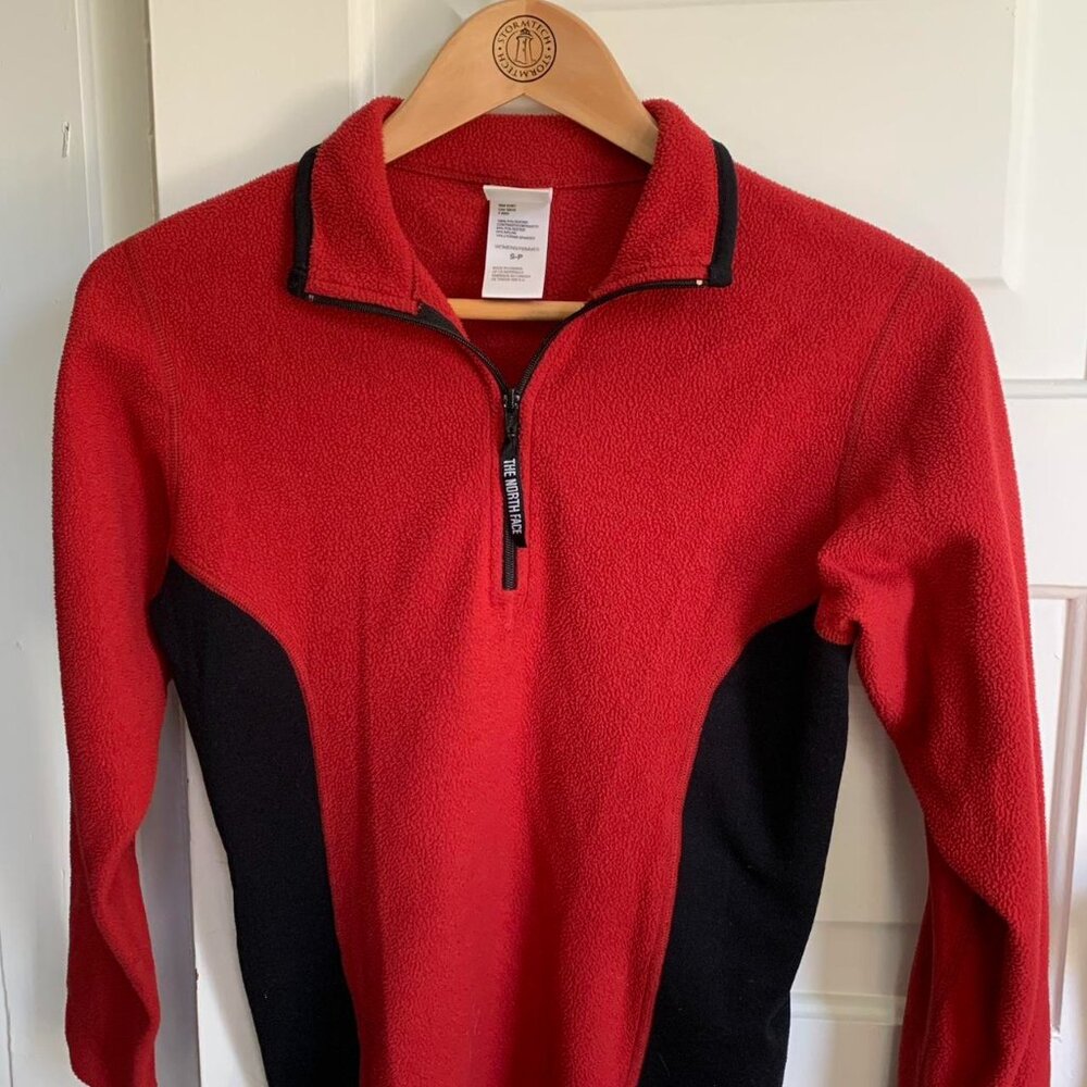 the north face red fleece quarter zip